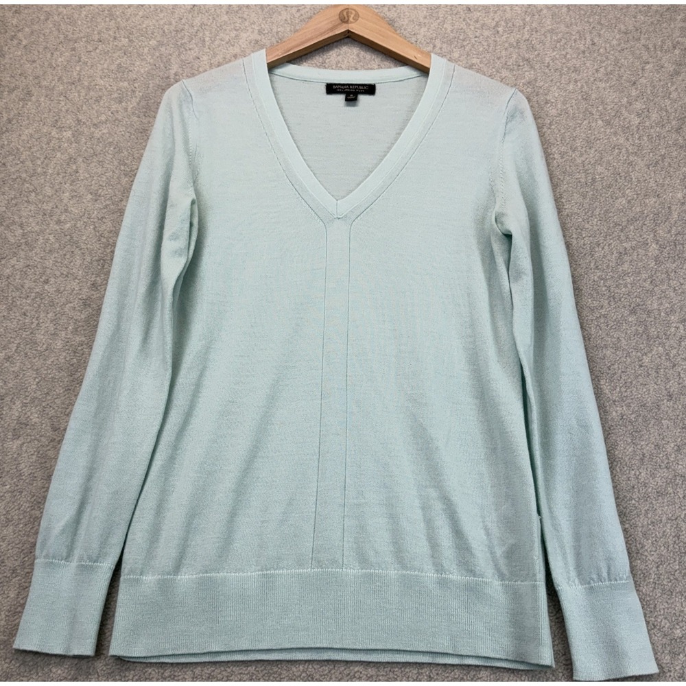 Banana Republic Womens Pullover Sweater Mint Blue Merino Wool Long Sleeve S
